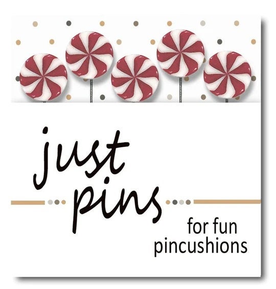 JUST ANOTHER BUTTON Co. "Just Pins - Just Peppermint Swirls" Pincushion Pin Embellishments,  Stainless Steel Pins, Assortment of 5