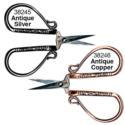 SULLIVANS ~ Teardrop Handle Embroidery Scissors -Antique Silver or Antique Copper ~ 4" Length Embroidery Scissors, Stainless Steel Blades