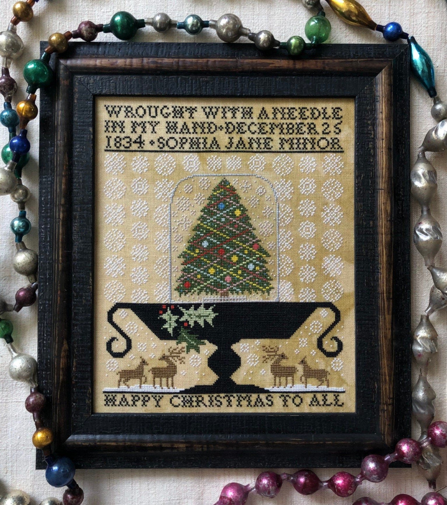 KATHY BARRICK "Happy Christmas" Counted Cross Stitch Pattern, Christmas, Winter, Deer, Pattern Only