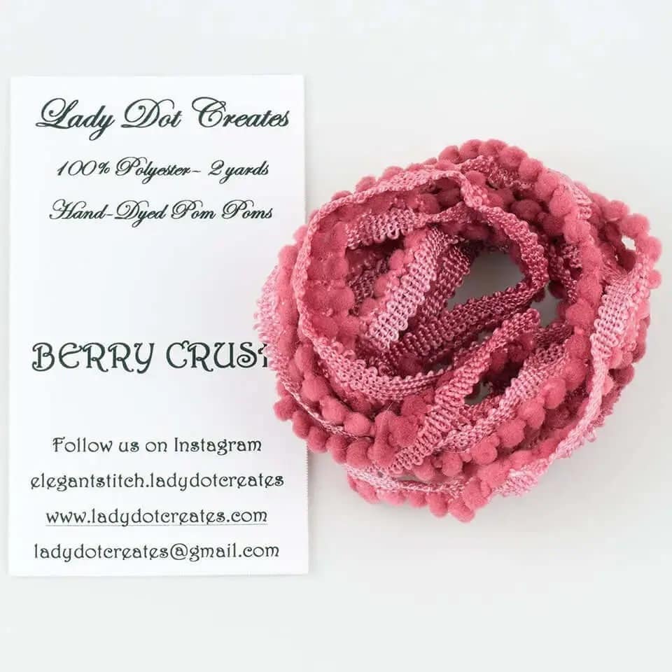 BERRY CRUSH ~ Pom Poms Trim by Lady Dot Creates  2 Continuous Yards  Hand-Dyed  100% Polyester  Finishing  Craft Project Trim
