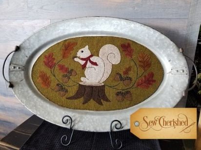 Sew Cherished "Forever Fall"  Includes Wool Applique Pattern  Finished Size 21" x 12"  Squirrel, Oak Leaves, Autumnf
