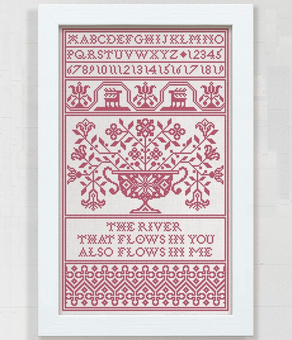 MODERN FOLK Embroidery "The River" Counted Cross Stitch Pattern, Chart, Pattern Only