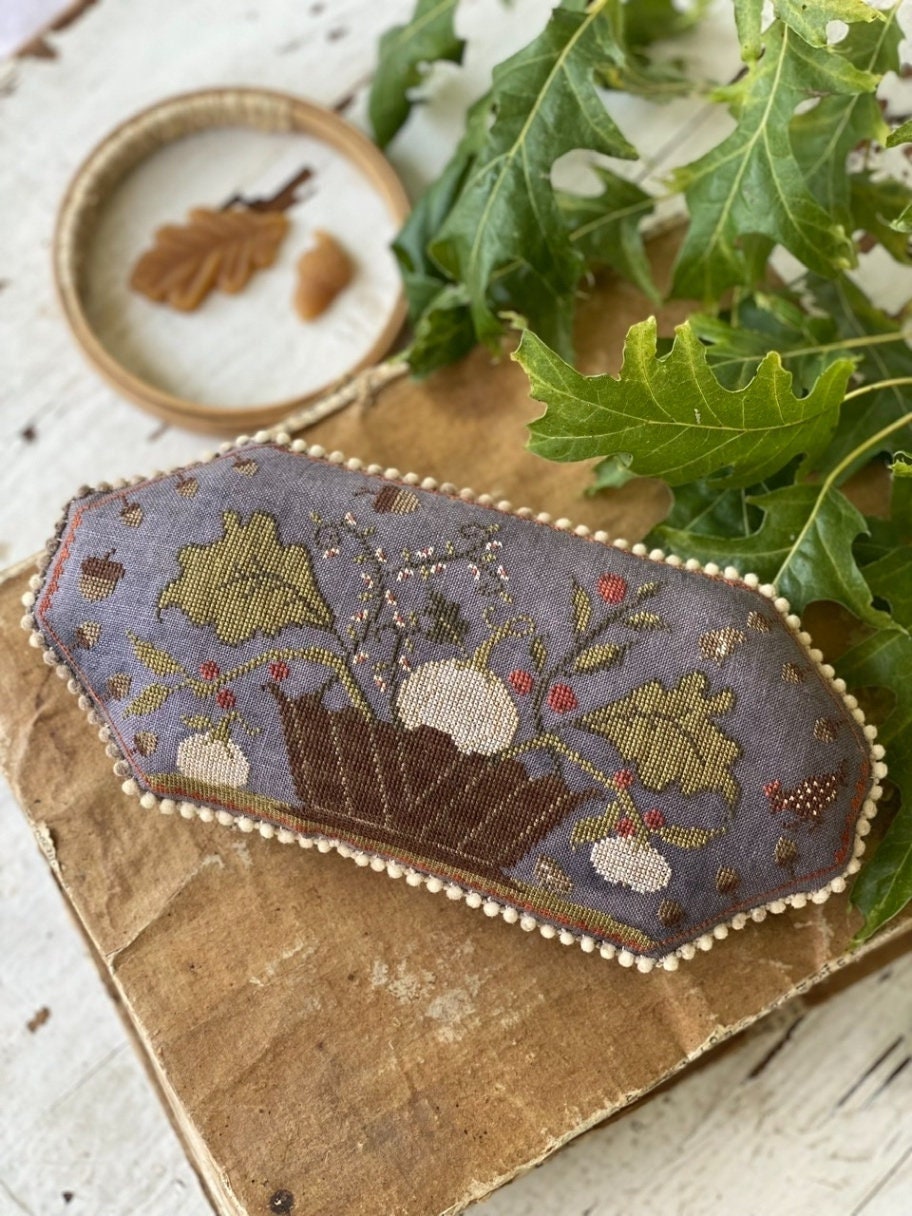 STACY NASH PRIMITIVES "Gather Thy Harvest Pinkeep"  Counted Cross Stitch Pattern, 2022 Needlework Expo, Fall, Thanksgiving, Pattern Only