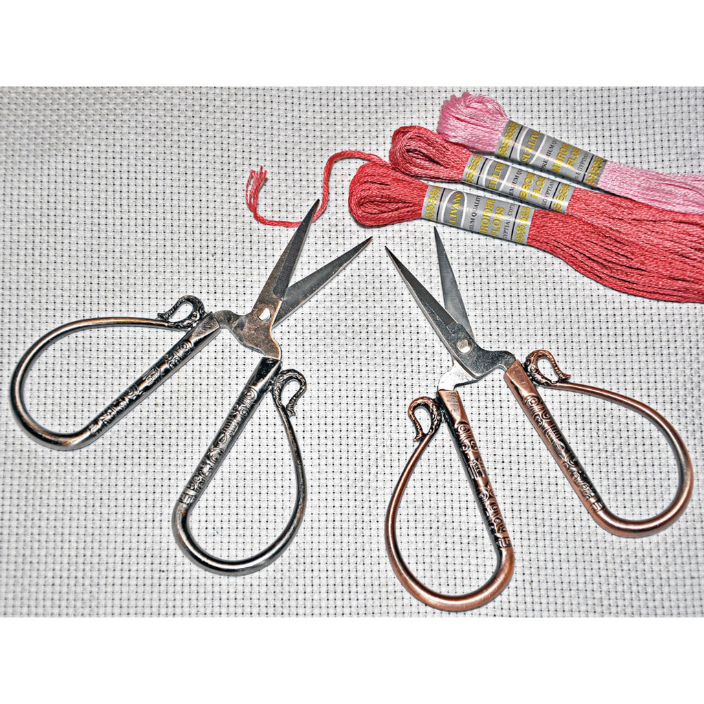 SULLIVANS ~ Teardrop Handle Embroidery Scissors -Antique Silver or Antique Copper ~ 4" Length Embroidery Scissors, Stainless Steel Blades