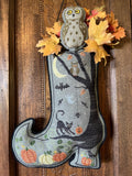 THE NEEDLE'S NOTION "Hoot in a Boot" Counted Cross Stitch Pattern, Needlework Expo 2022 Release, Halloween, Owl, Autumn, Pattern Only
