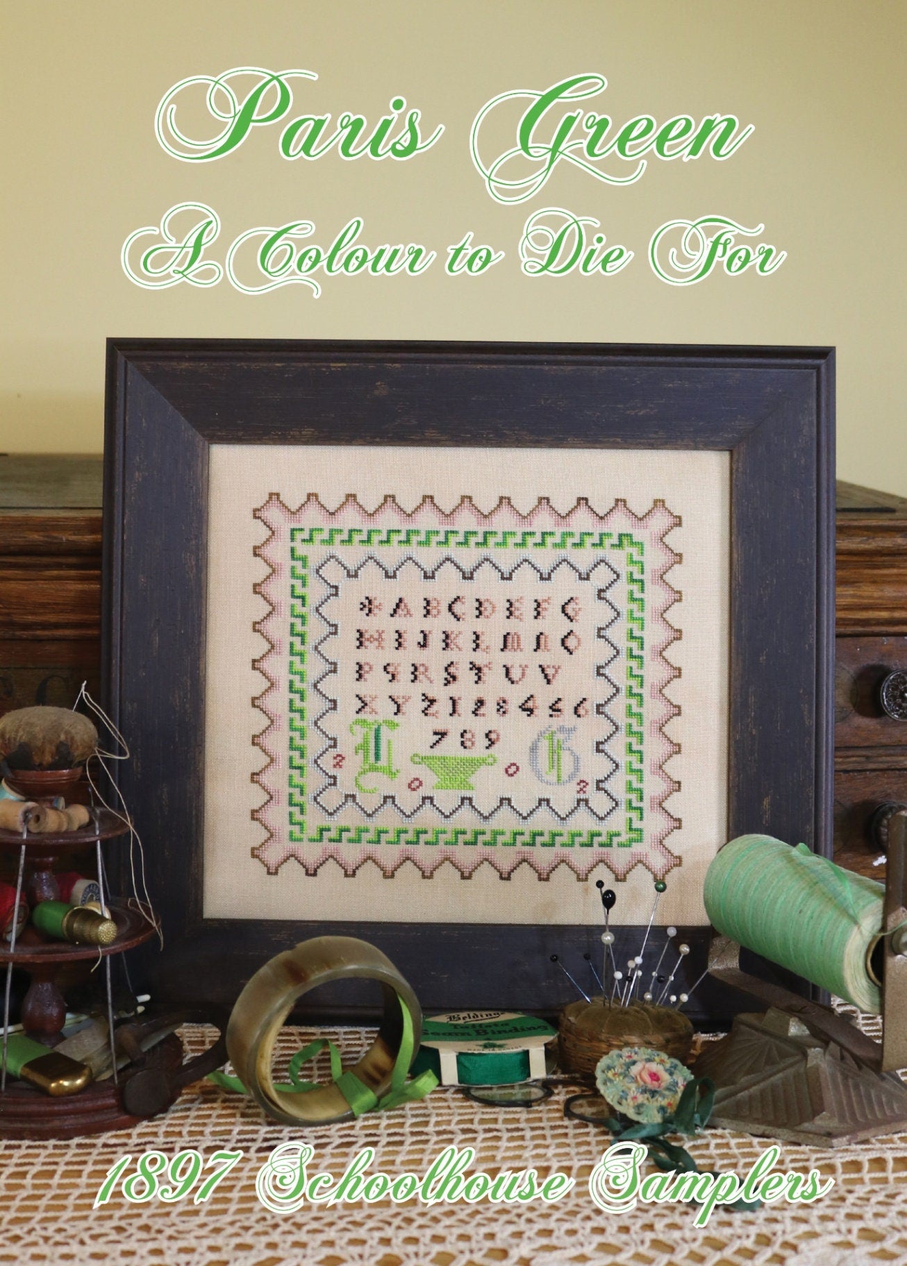 1897 Schoolhouse Samplers "Paris Green ~ A Colour to Die For" Counted Cross Stitch Pattern, EXPO EXCLUSIVE