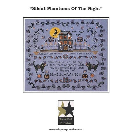 TWIN PEAK PRIMITIVES "Silent Phantoms Of The Night" Counted Cross Stitch Pattern, Autumn, Fall, Halloween, Haunted House, Pattern Only