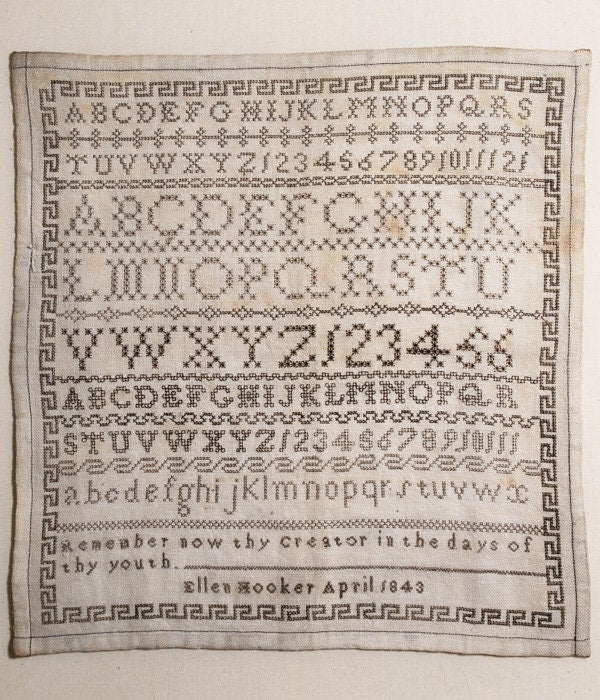 MODERN FOLK Embroidery "Ellen Hooker 1843 ~ A Black Alphabet Sampler" Counted Cross Stitch Pattern, Chart, Pattern Only