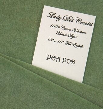 PEA POD ~ Velveteen Fabric by Lady Dot Creates  18" x 10" Fat Eighth  Hand-Dyed  100% Cotton  Finishing  Craft Project Trim