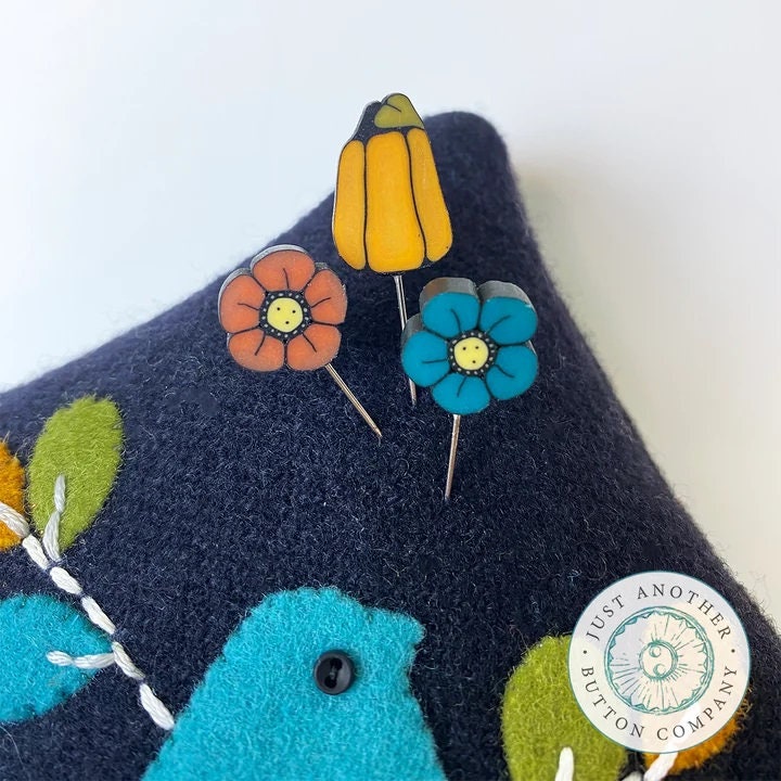 JUST ANOTHER BUTTON Co. "Pin-Mini: Give Thanks (Limited Edition)" Pincushion Pin Embellishments, Stainless Steel, Assort. of 3, jpm496