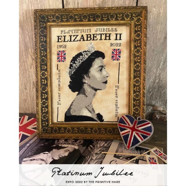 The PRIMITIVE HARE "Platinum Jubilee" Elizabeth II 1952-2022, Counted Cross Stitch Pattern ~ Expo 2022, Chart, Pattern Only