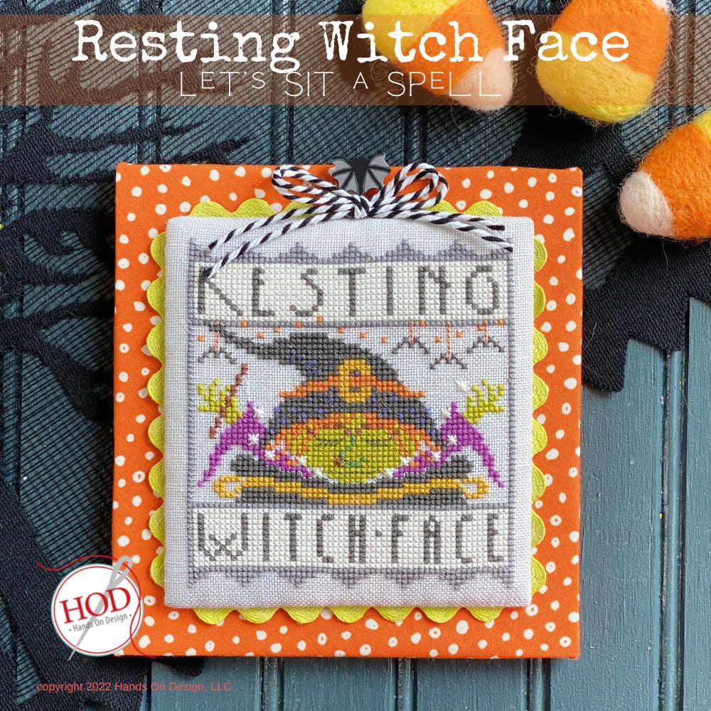 HANDS ON DESIGN "Resting Witch Face" Counted Cross Stitch Pattern, Halloween, Chart, Pattern Only