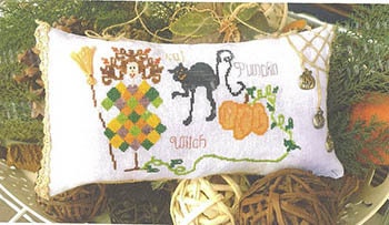 STITCHES AND STYLE "Witch, Cat and Pumpkin" Counted Cross Stitch, Designed by M. Paoletti, Halloween, Autumn, Fall, Pattern Only