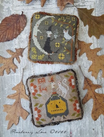 PINEBERRY LANE "Fancey Blackett ~ Little Fancies"  Primitive Cross Stitch Pattern  Fall, Halloween, Broom, Witch, Pumpkin, Pattern Only