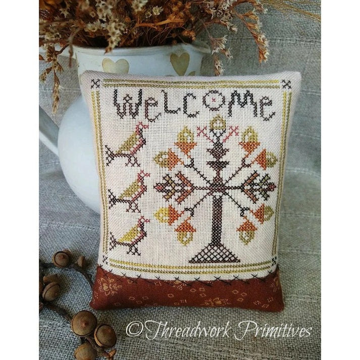 THREADWORK PRIMITIVES "Autumn Welcome", Counted Cross Stitch Pattern, Autumn, Fall, Thanksgiving, Pattern Only