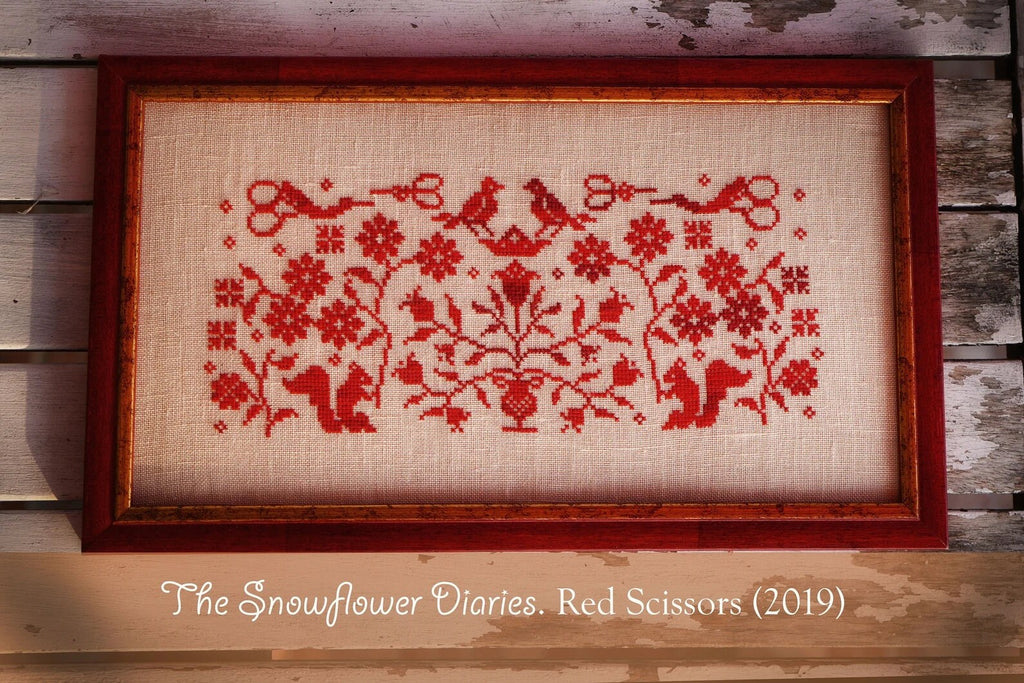 THE SNOWFLOWER DIARIES "Red Scissors" Counted Cross Stitch Pattern, Chart, By Maja Matyas Szilagyi from Budapest Hungary, Pattern Only