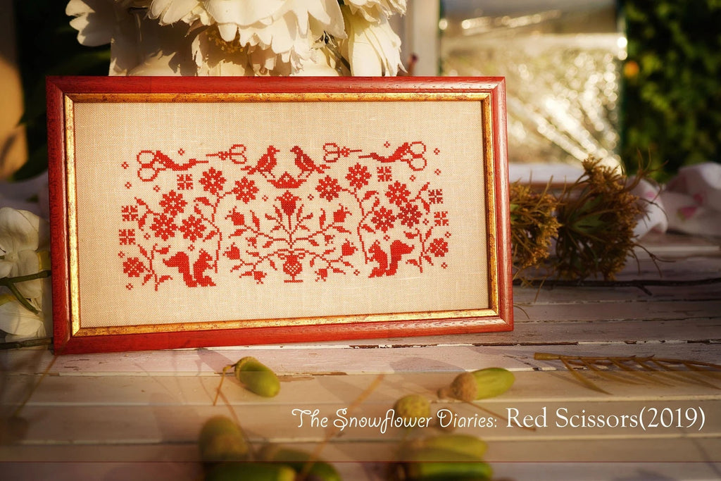 THE SNOWFLOWER DIARIES "Red Scissors" Counted Cross Stitch Pattern, Chart, By Maja Matyas Szilagyi from Budapest Hungary, Pattern Only