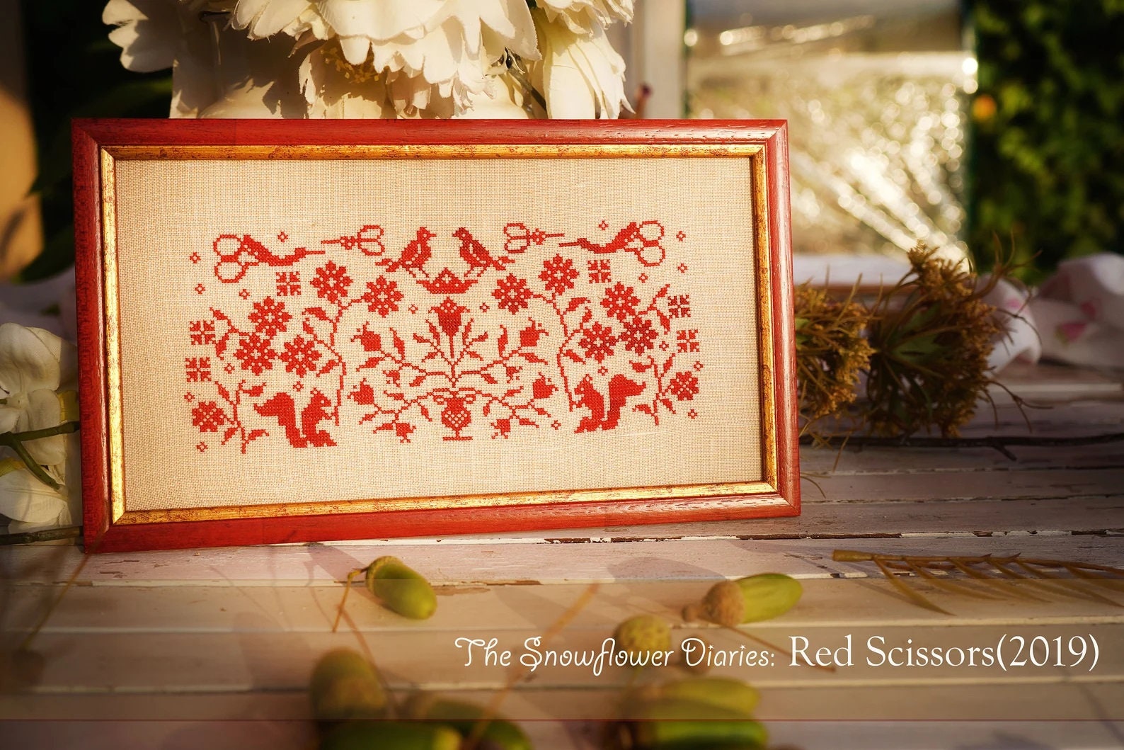 THE SNOWFLOWER DIARIES "Red Scissors" Counted Cross Stitch Pattern, Chart, By Maja Matyas Szilagyi from Budapest Hungary, Pattern Only
