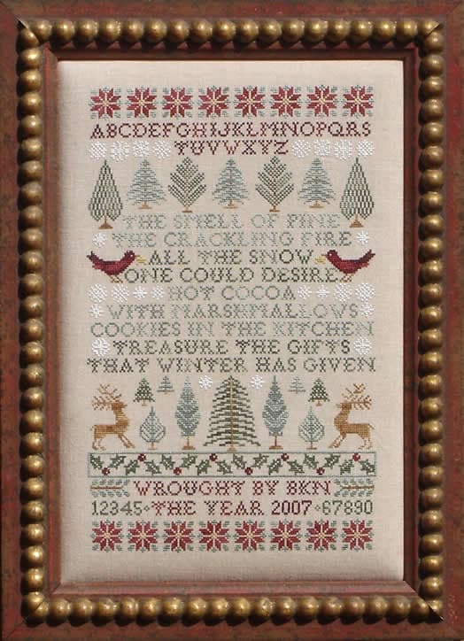 BLUE RIBBON DESIGNS "Poinsettias & Pines" Counted Cross Stitch Pattern, Chart, Christmas, Winter, Sampler, Pattern Only