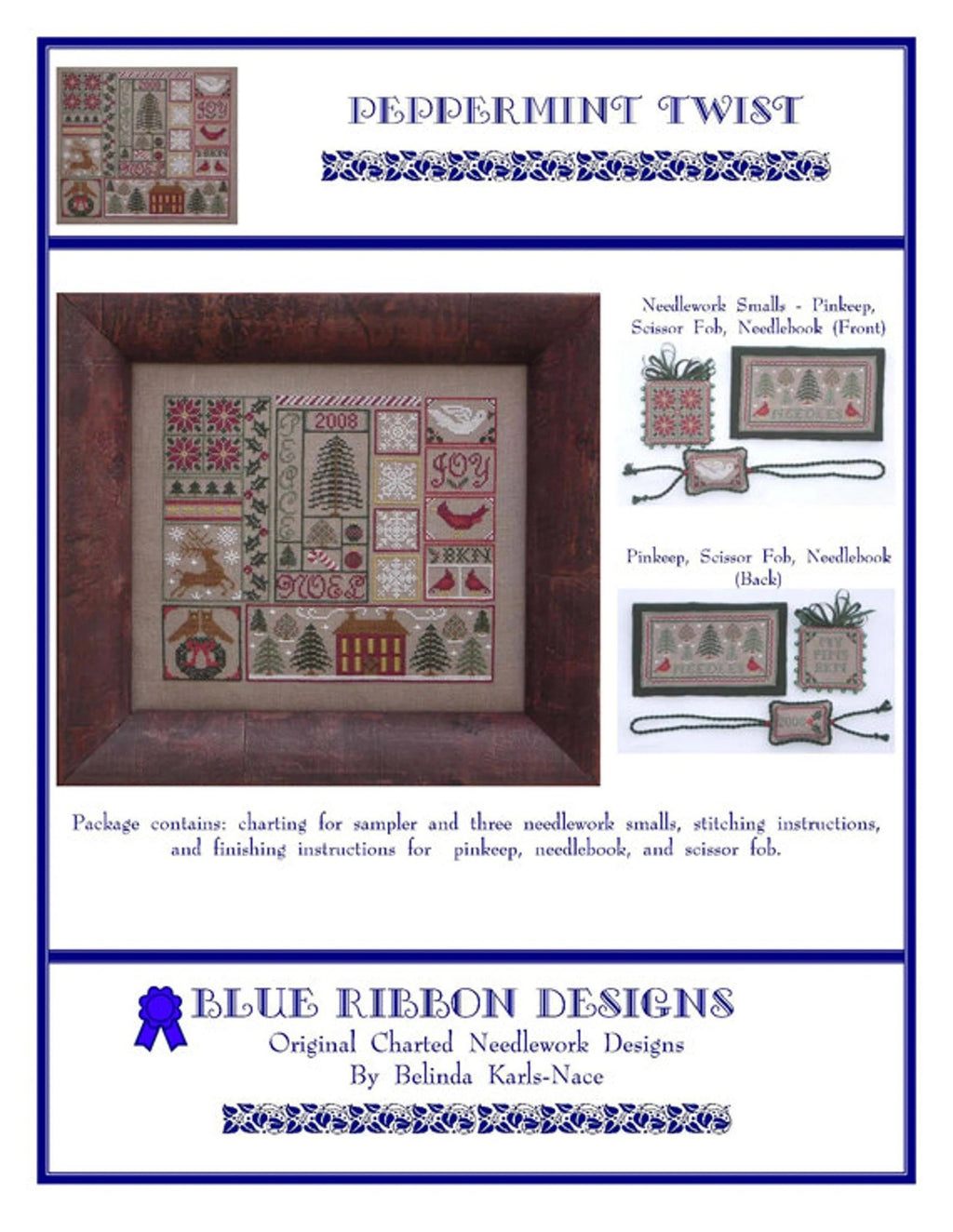 BLUE RIBBON DESIGNS "Peppermint Twist"  Counted Cross Stitch Pattern   Christmas, Reindeer, Paper Pattern