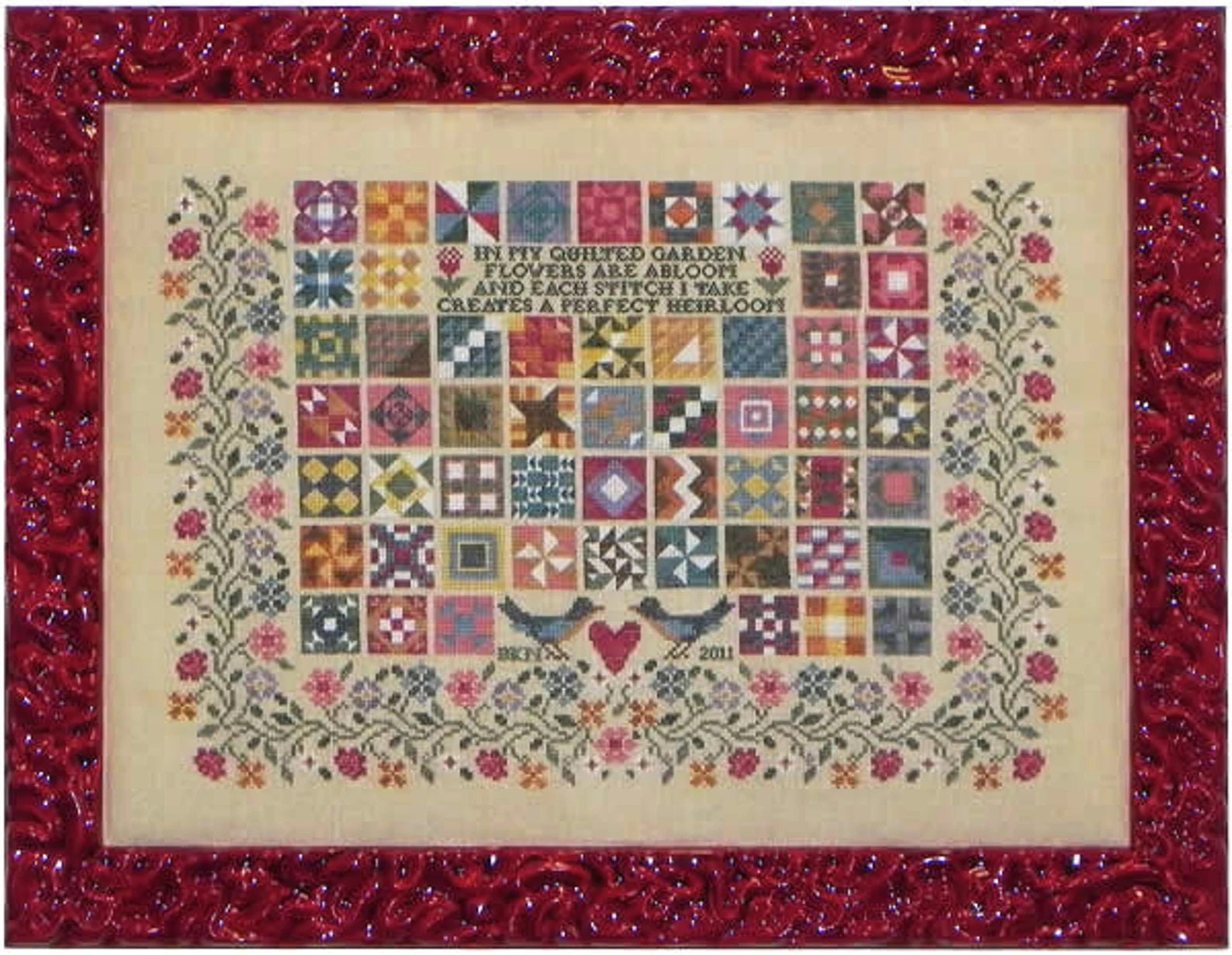 BLUE RIBBON DESIGNS "Quilted Graden"  Counted Cross Stitch Pattern  Chart, Paper Pattern