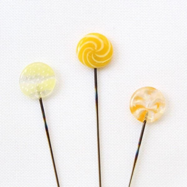 COHANA "OHAJIKI Sewing Pins", Set of 3, Handmade, Coin-Shaped Glass Beads Adorn These Needle-Sharp Pins,  Made in Japan
