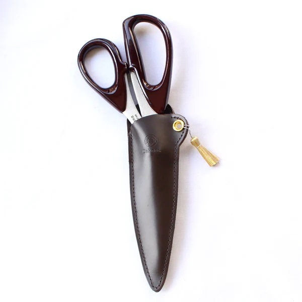COHANA “Seki Sewing Shears w Tamenuri (Brown) Lacquered Handles ~ Golden Tassel, Stainless Steel Blades w Leather Case, Scissors, Japan