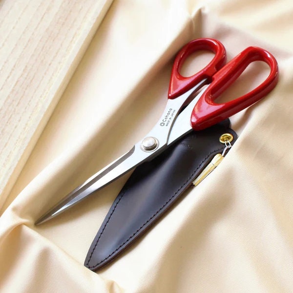COHANA “Seki Sewing Shears w Shunuri (Red) Lacquered Handles~ Golden Tassel, Stainless Steel Blades w Leather Case, Scissors Made In Japan