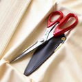 COHANA “Seki Sewing Shears w Shunuri (Red) Lacquered Handles~ Golden Tassel, Stainless Steel Blades w Leather Case, Scissors Made In Japan