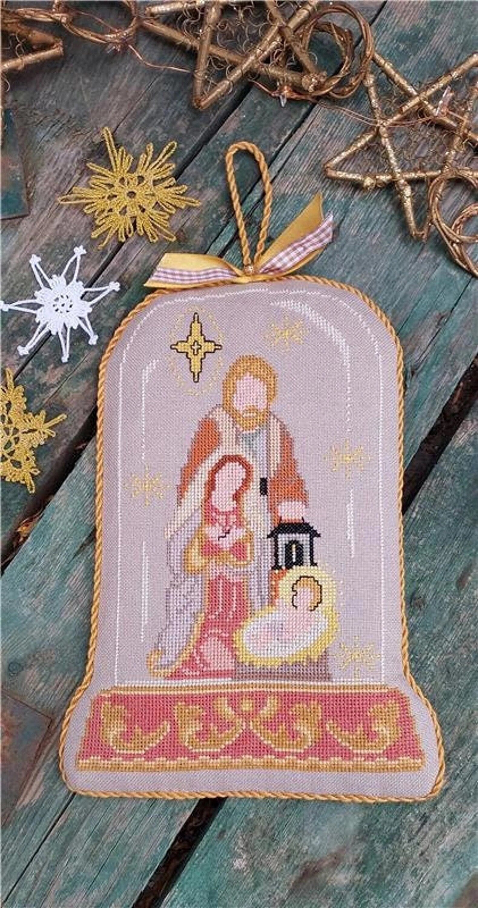 TWIN PEAK PRIMITIVES "Nativity" Counted Cross Stitch Pattern, Christmas, Primitive Glass Cloche Mini Series, Winter, Pattern Only