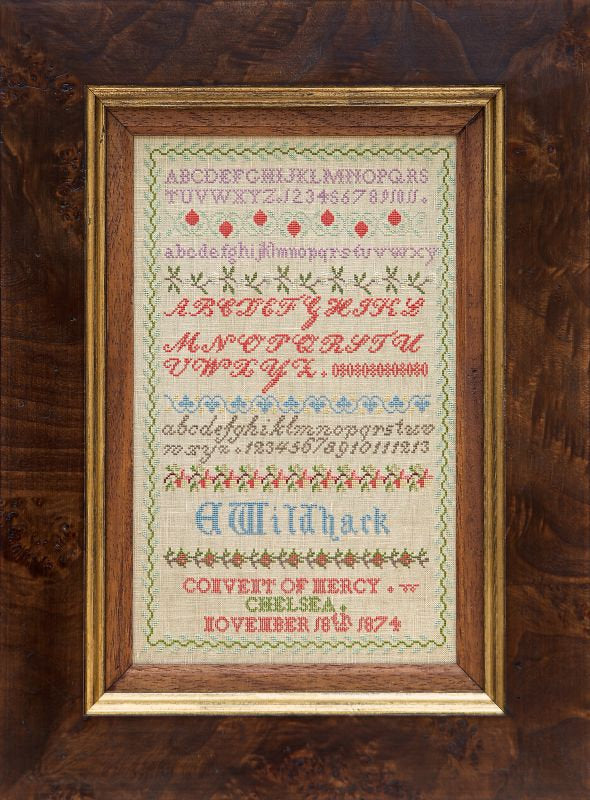 Hands Across The Sea Samplers  "Emily Wildhack 1874"  English Reproduction Sampler  Counted Cross Stitch Pattern  Printed Booklet