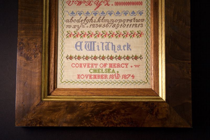 Hands Across The Sea Samplers  "Emily Wildhack 1874"  English Reproduction Sampler  Counted Cross Stitch Pattern  Printed Booklet
