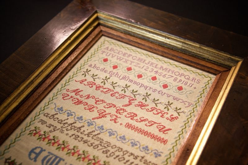 Hands Across The Sea Samplers  "Emily Wildhack 1874"  English Reproduction Sampler  Counted Cross Stitch Pattern  Printed Booklet