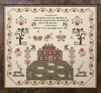 The SCARLETT HOUSE "Charlotte Frost 1846"  Counted Cross Stitch Pattern  Reproduction Sampler, Beautiful!, Pattern Only