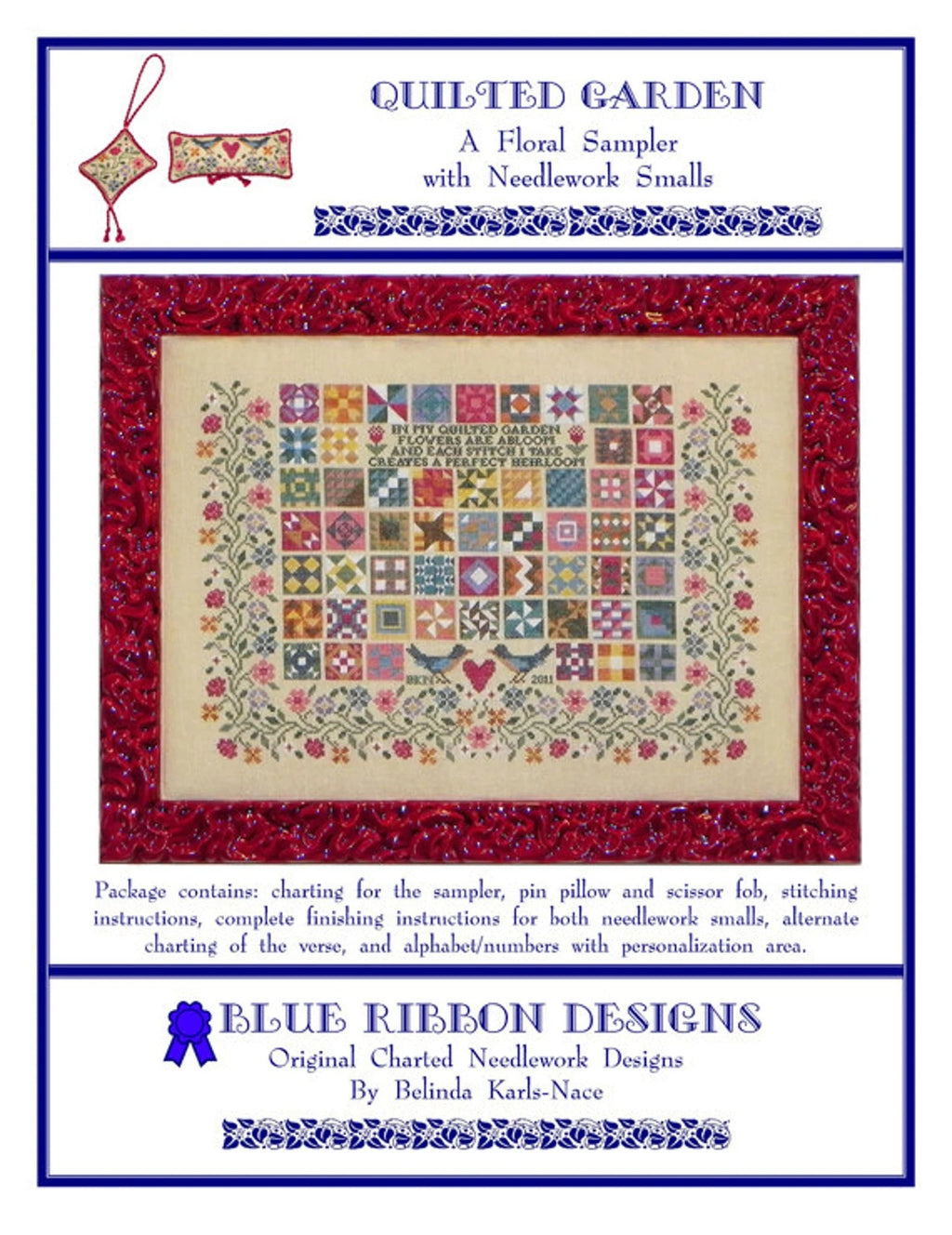 BLUE RIBBON DESIGNS "Quilted Graden"  Counted Cross Stitch Pattern  Chart, Paper Pattern