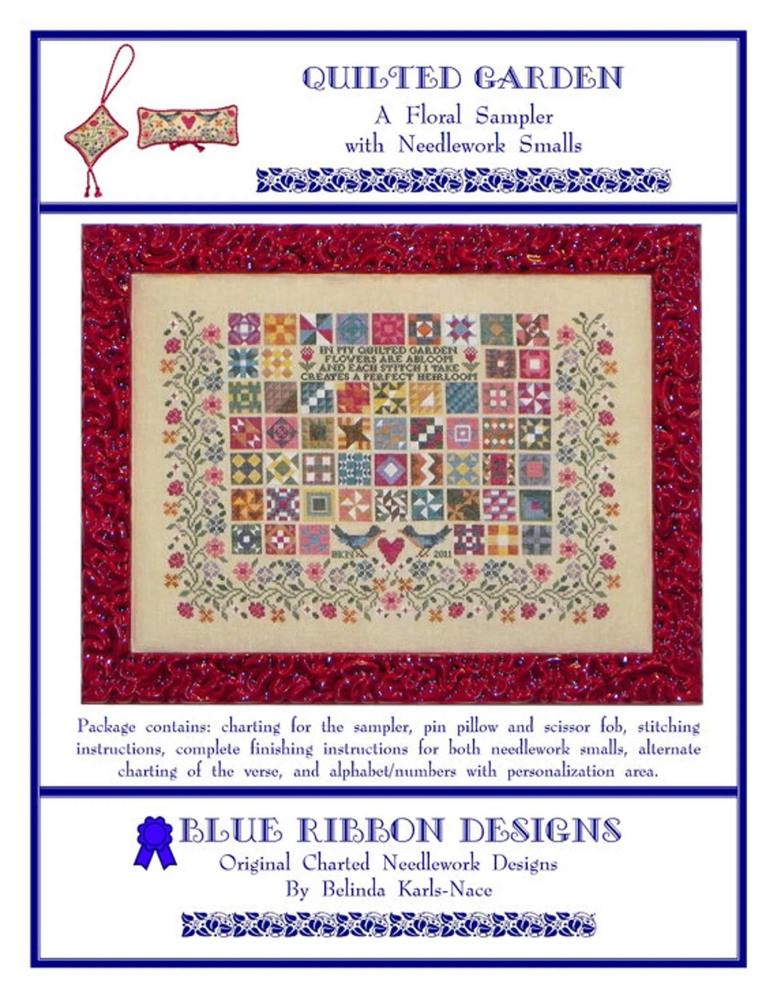 BLUE RIBBON DESIGNS "Quilted Graden"  Counted Cross Stitch Pattern  Chart, Paper Pattern