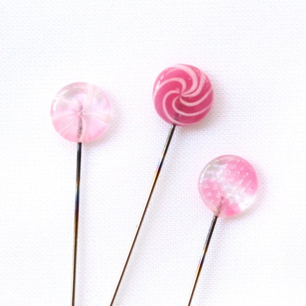 COHANA "OHAJIKI Sewing Pins", Set of 3, Handmade, Coin-Shaped Glass Beads Adorn These Needle-Sharp Pins,  Made in Japan