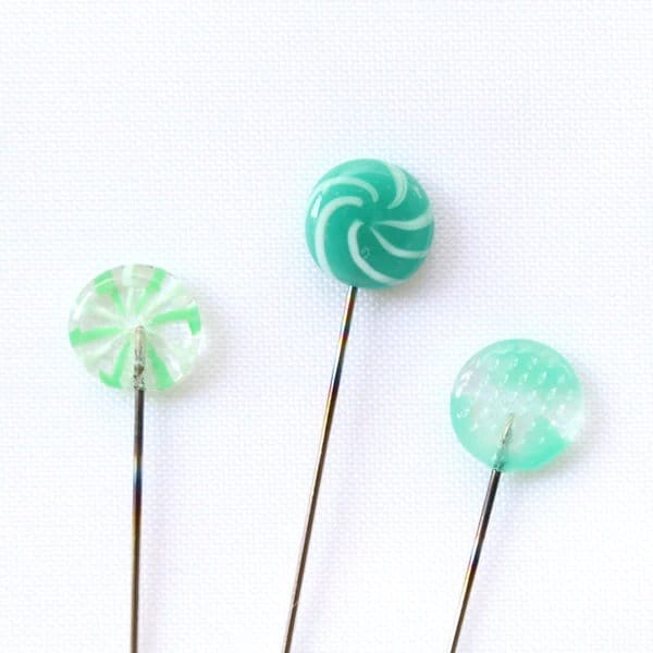 COHANA "OHAJIKI Sewing Pins", Set of 3, Handmade, Coin-Shaped Glass Beads Adorn These Needle-Sharp Pins,  Made in Japan