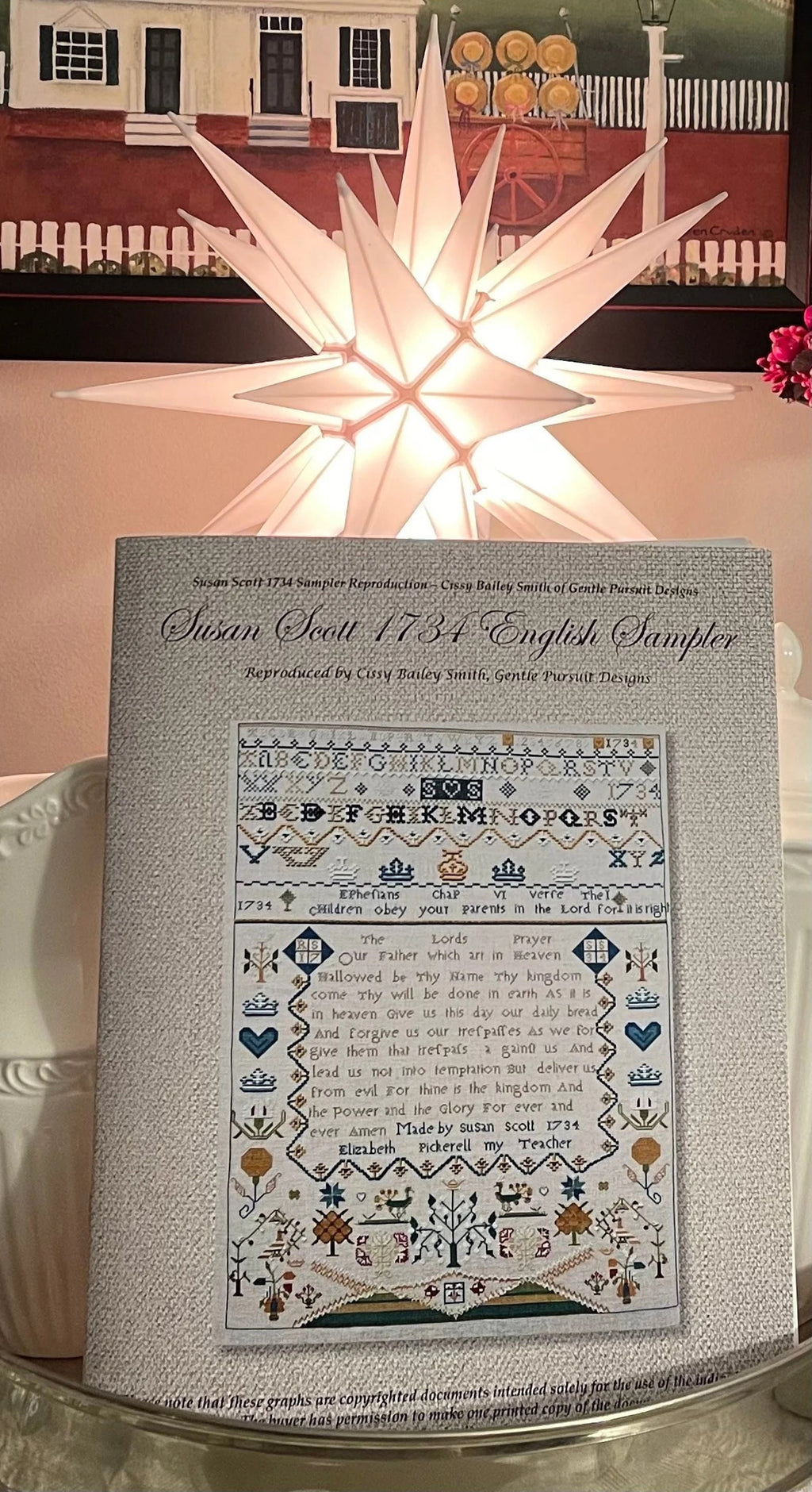 GENTLE PURSUIT DESIGNS "Susan Scott 1734 English Sampler" Counted Cross Stitch Pattern by Cissy Bailey Smith, Chart, Booklet, Pattern Only