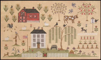 The SCARLETT HOUSE "Heartland Sampler"  Counted Cross Stitch Pattern, Chart, Pattern Only