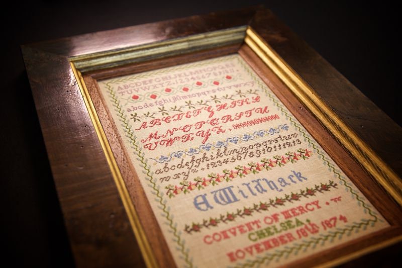 Hands Across The Sea Samplers  "Emily Wildhack 1874"  English Reproduction Sampler  Counted Cross Stitch Pattern  Printed Booklet