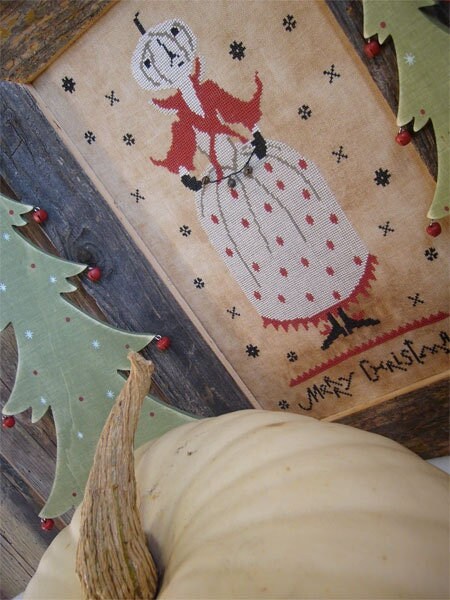 The PRIMITIVE HARE "Christmas Pumpkin Queen" Counted Cross Stitch Pattern, Chart, Holidays ~ Pattern Only