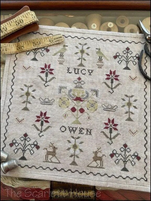 The SCARLETT HOUSE "Lucy Owen"  Counted Cross Stitch Pattern  Sampler, Chart, Pattern Only