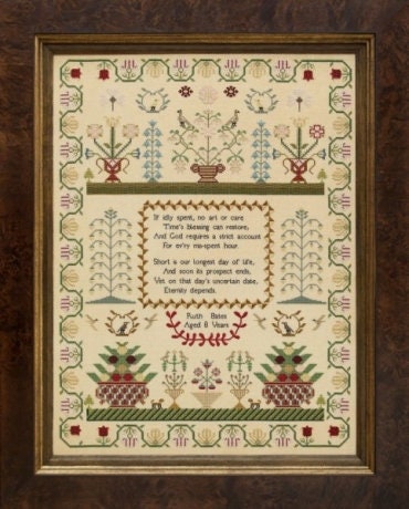 Hands Across the Sea Samplers "Ruth Bates 1823" Counted Cross Stitch Pattern, Booklet, English Reproduction Sampler, Pattern Only