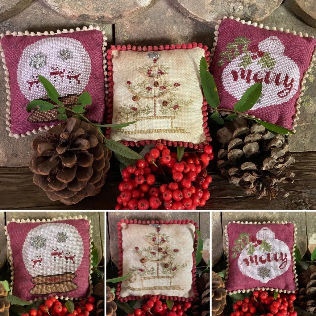 The PRIMITIVE HARE "Red Ornaments" Counted Cross Stitch Pattern, Chart, Winter, Holidays ~ Pattern Only