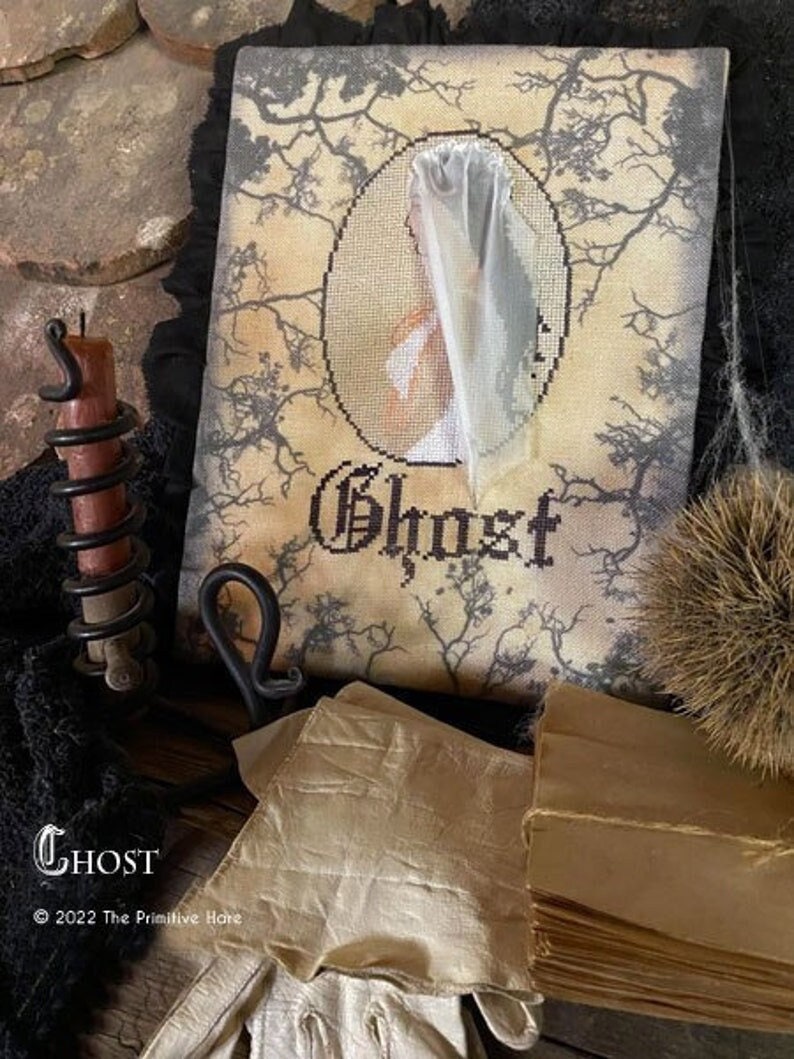 The PRIMITIVE HARE "Ghost" or the Ghost Bride, Counted Cross Stitch Pattern, Chart, Halloween ~ Pattern Only