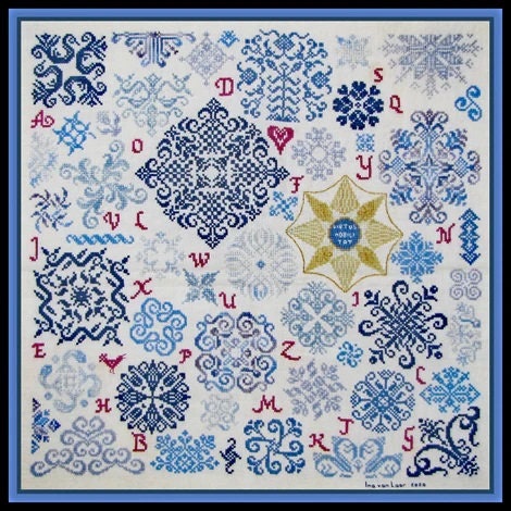Tempting Tangles Designs "Queen's Medal Quaker KIT" Counted Cross Stitch Pattern and Silk Floss Pack by Dinky Dyes (18 skeins) Included