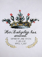 PEACOCK & FIG "Her Lordship" Counted Cross Stitch Pattern, Chart, Baby Girl Arrival, Pattern Only