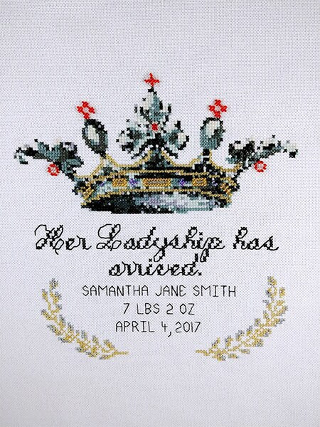 PEACOCK & FIG "Her Lordship" Counted Cross Stitch Pattern, Chart, Baby Girl Arrival, Pattern Only