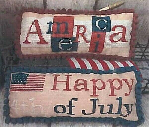 MANI DI DONNA "America & 4th of July Pillows" Counted Cross Stitch Pattern plus Dinky Dyes Silk Pack (3 skeins), Americana, Patriotic